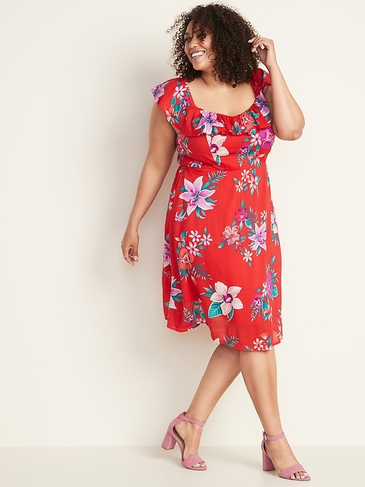 View large product image 1 of 1. Ruffled Fit & Flare Plus-Size Cami Dress