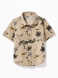 View large product image 4 of 4. Safari Animal-Print Linen-Blend Shirt for Toddler Boys