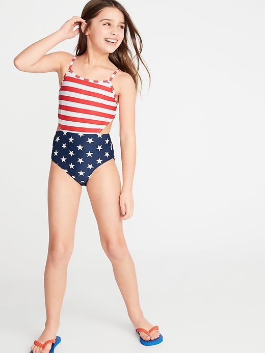 View large product image 1 of 3. Side-Cutout Swimsuit for Girls