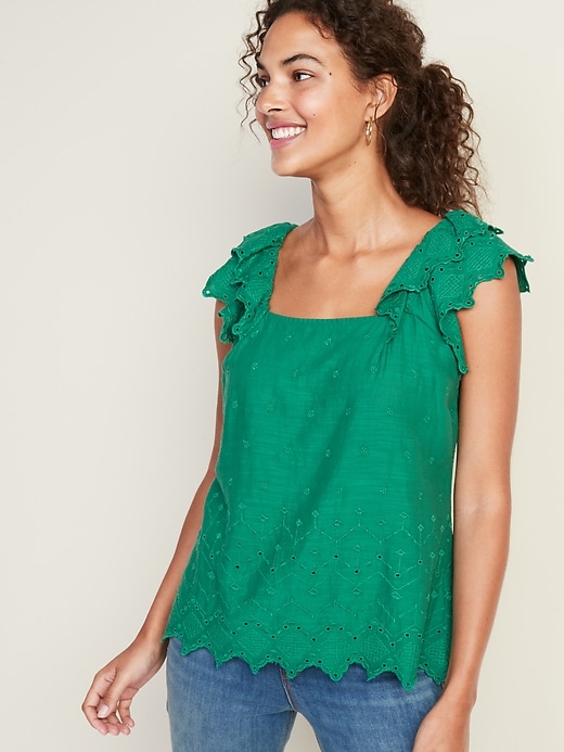View large product image 1 of 1. Square-Neck Embroidered Top for Women