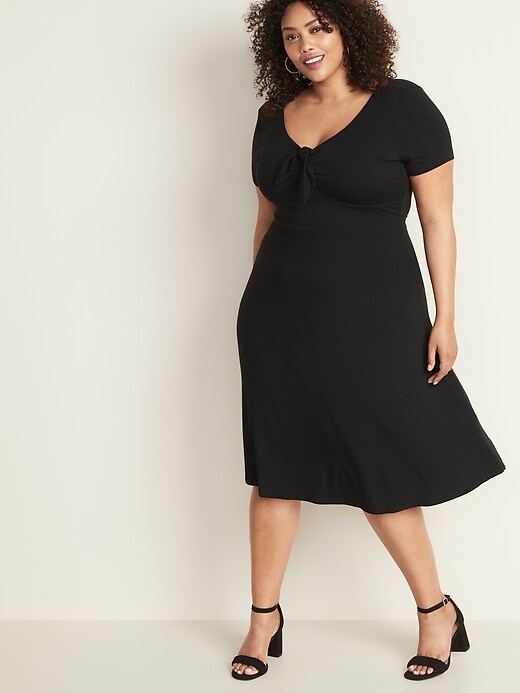 Image number 1 showing, Fit & Flare Tie-Front Plus-Size Dress