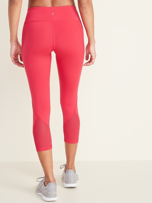 View large product image 2 of 3. Mid-Rise Elevate Side-Pocket Mesh-Trim Compression Crops for Women