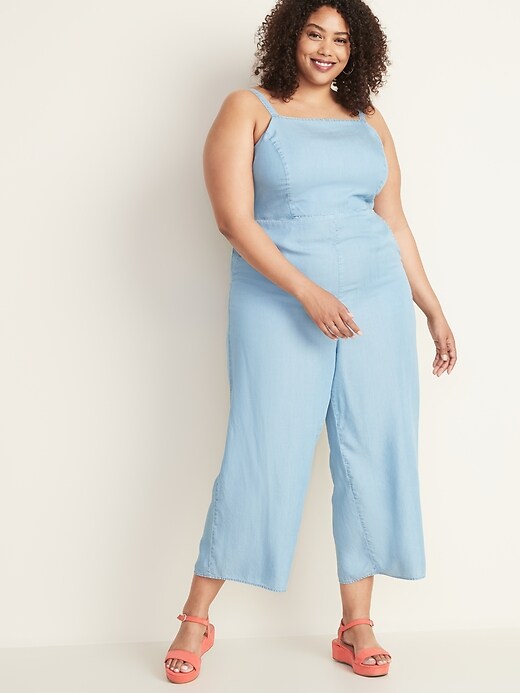 Image number 1 showing, Chambray Square-Neck Plus-Size Cami Jumpsuit