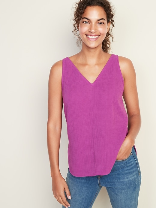 View large product image 1 of 1. Textured-Weave V-Neck Sleeveless Top For Women