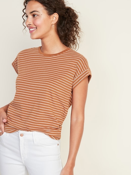 View large product image 1 of 1. Relaxed Dolman-Sleeve Striped Tee for Women