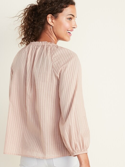 Image number 2 showing, Ruffled Tie-Neck Shadow-Stripe Blouse for Women