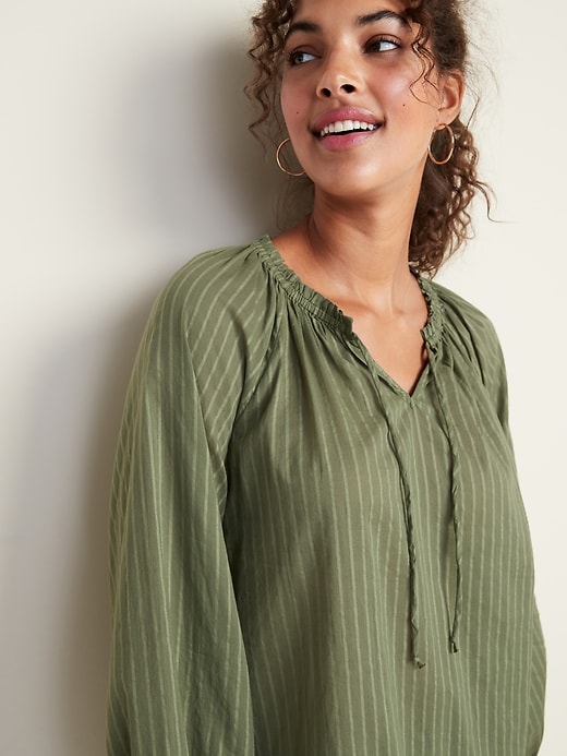 Image number 4 showing, Tie-Neck Shadow-Stripe Gauze Blouse for Women