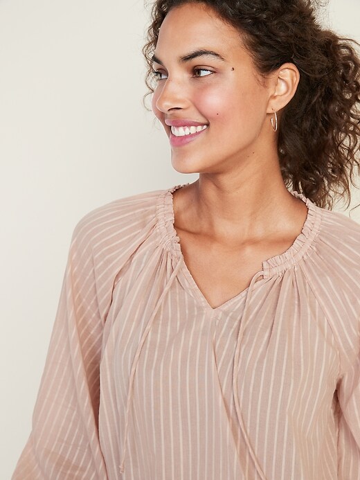 Image number 4 showing, Ruffled Tie-Neck Shadow-Stripe Blouse for Women