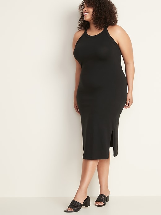 Image number 1 showing, Fitted High-Neck Plus-Size Sleeveless Midi Dress