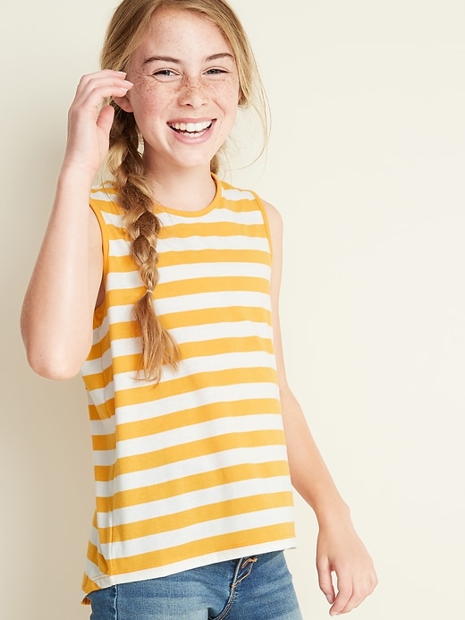 View large product image 1 of 1. Striped Hi-Lo Hem Muscle Tank for Girls