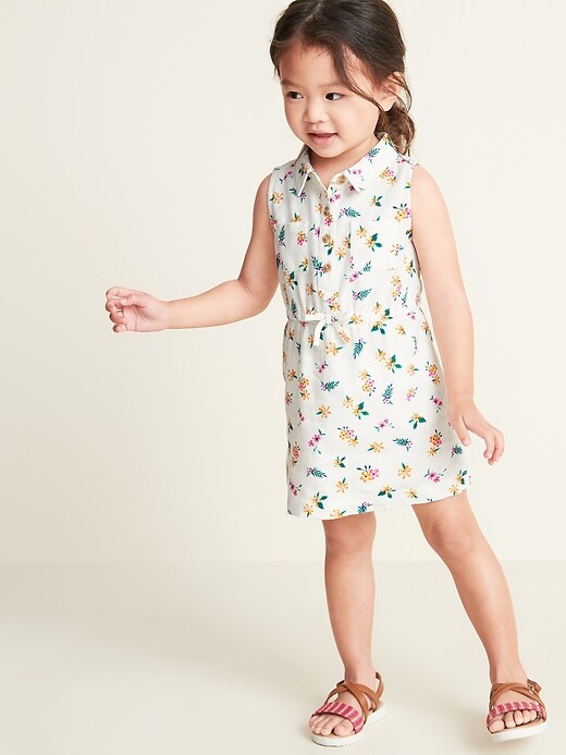 View large product image 1 of 3. Sleeveless Floral Shirt Dress for Toddler Girls