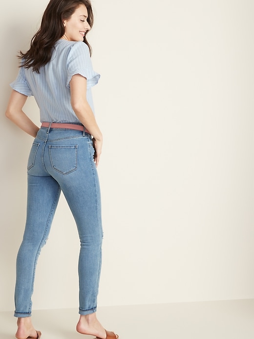 Image number 2 showing, Mid-Rise Pop Icon Skinny Distressed Jeans for Women