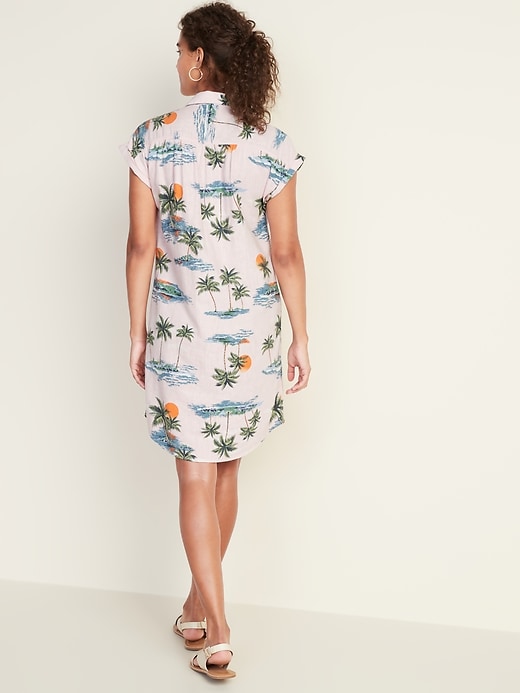Image number 2 showing, Printed Linen-Blend Shirt Dress for Women