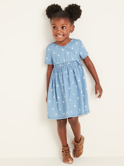 View large product image 1 of 3. Faux-Wrap Chambray Shirt Dress for Toddler Girls