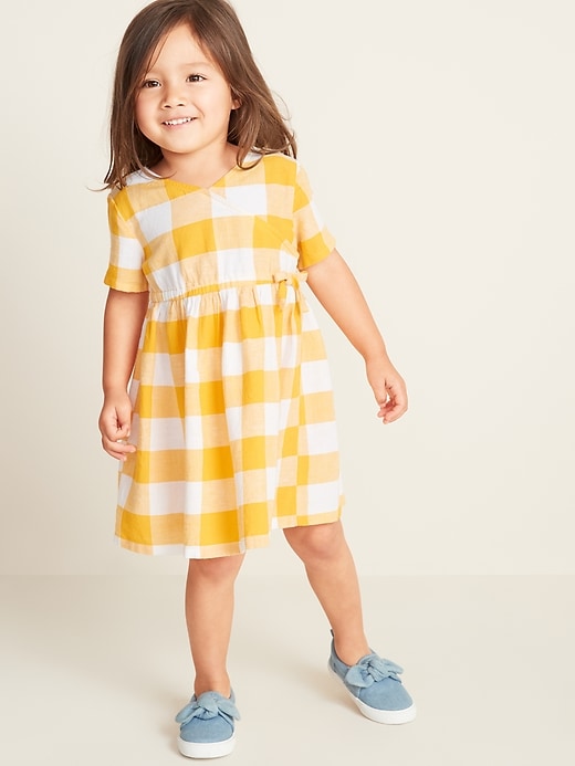 View large product image 1 of 3. Faux-Wrap Gingham Shirt Dress for Toddler Girls