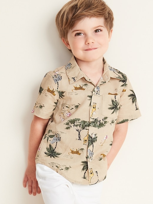 View large product image 1 of 4. Safari Animal-Print Linen-Blend Shirt for Toddler Boys