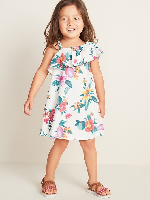 View large product image 1 of 3. One-Shoulder Floral Swing Dress for Toddler Girls