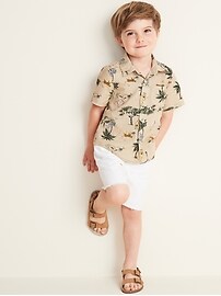 View large product image 3 of 4. Safari Animal-Print Linen-Blend Shirt for Toddler Boys