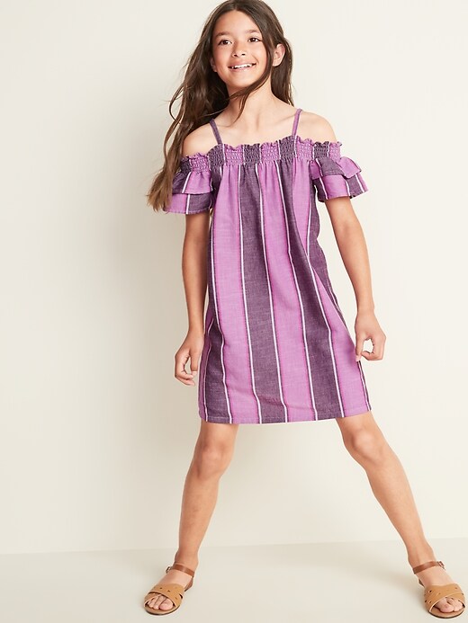 View large product image 1 of 3. Printed Cold-Shoulder Swing Dress for Girls