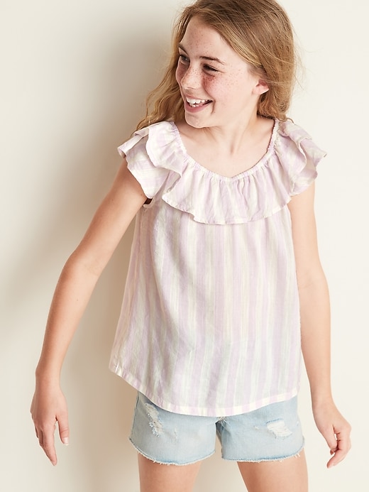View large product image 1 of 1. Striped Ruffle-Trim Swing Top for Girls