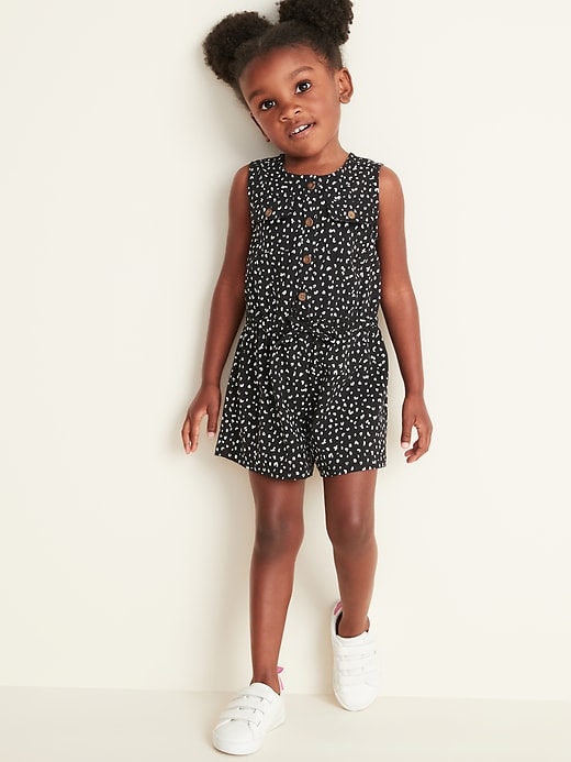 View large product image 1 of 3. Cheetah-Print Utility Romper for Toddler Girls
