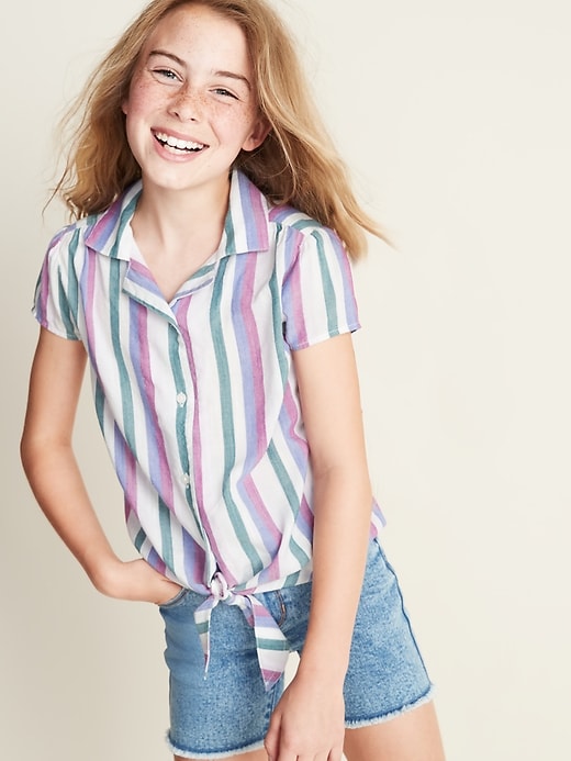 View large product image 1 of 1. Patterned Tie-Hem Getaway Shirt for Girls