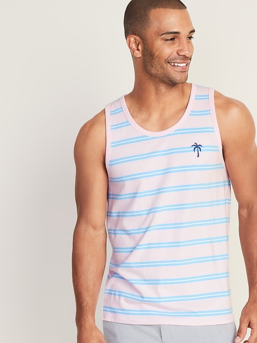 View large product image 1 of 1. Soft-Washed Striped Embroidered-Graphic Tank