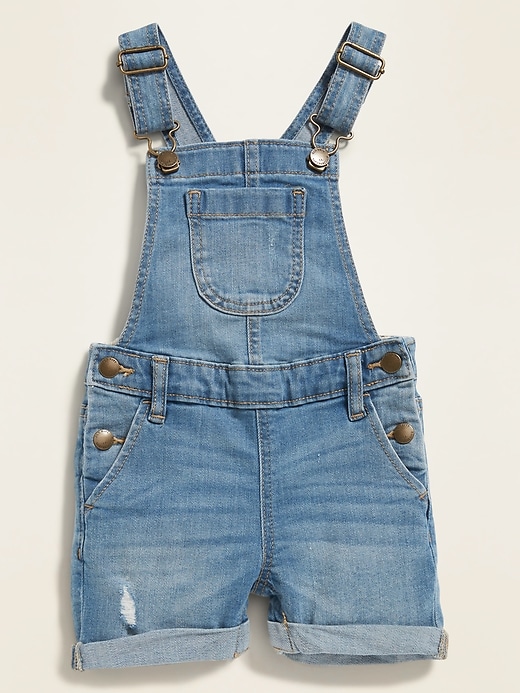View large product image 1 of 2. Cuffed Denim Shortalls for Toddler Girls