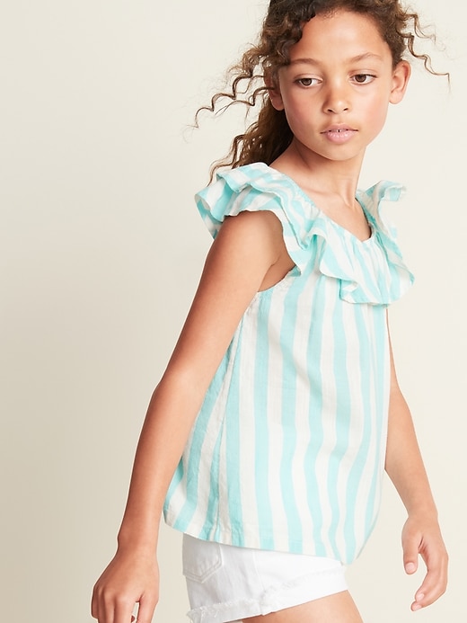 View large product image 1 of 3. Striped Ruffle-Trim Swing Top for Girls