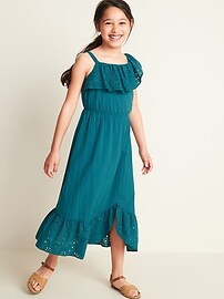 View large product image 3 of 3. Eyelet-Ruffle Defined-Waist Midi for Girls