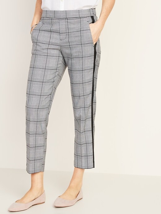 View large product image 1 of 3. Mid-Rise Plaid Pull-On Straight Pants for Women