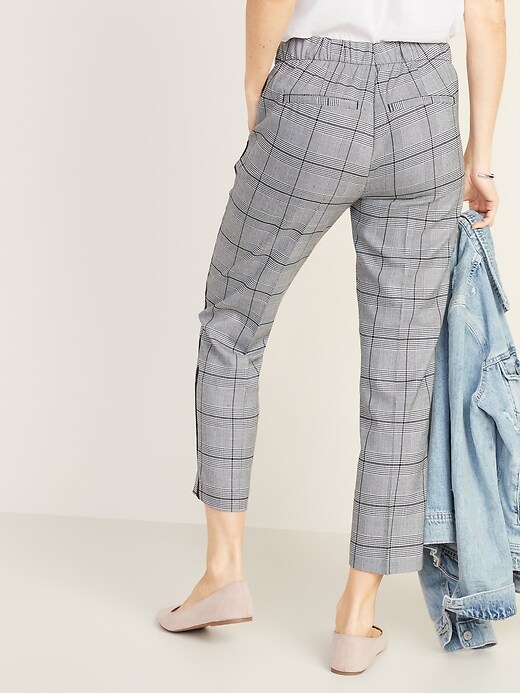 View large product image 2 of 3. Mid-Rise Plaid Pull-On Straight Pants for Women