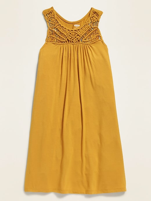 View large product image 1 of 1. Macramé-Yoke Jersey Swing Dress for Girls