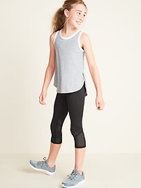 View large product image 3 of 3. Mid-Rise Go-Dry Mesh-Trim Cropped Leggings for Girls