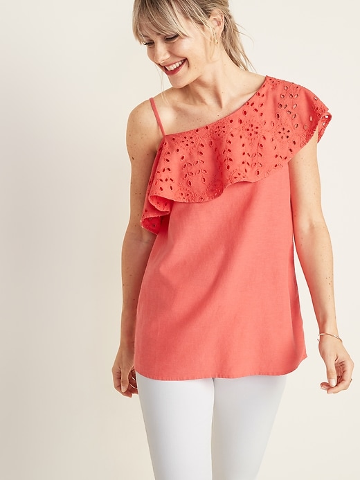 View large product image 1 of 1. One-Shoulder Ruffle-Trim Top for Women