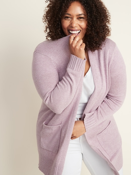 Image number 4 showing, Long-Line Plus-Size Open-Front Sweater