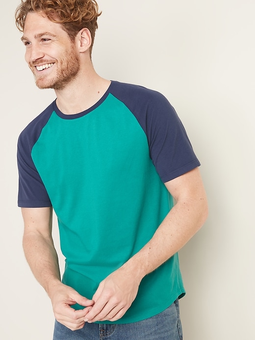 View large product image 1 of 1. Soft-Washed Color-Block Raglan-Sleeve Tee