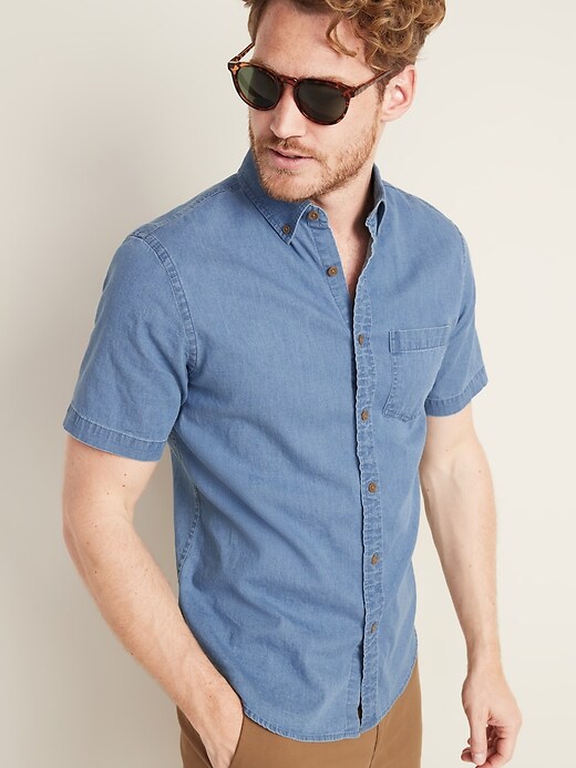 Image number 4 showing, Slim-Fit Built-In Flex Chambray Shirt