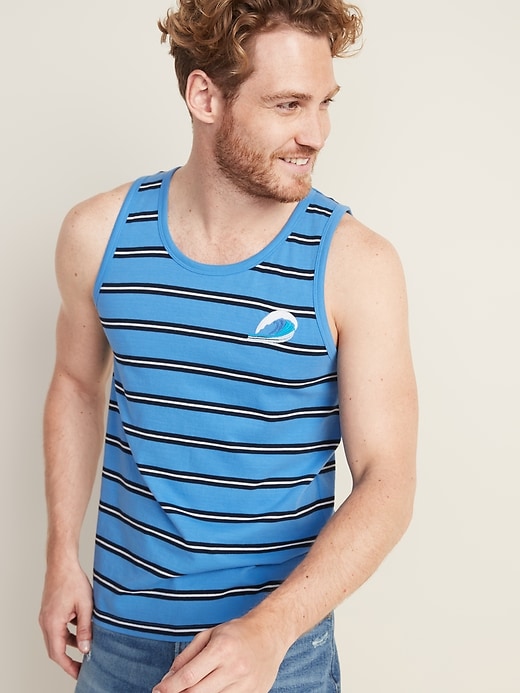 Image number 1 showing, Soft-Washed Striped Embroidered-Graphic Tank