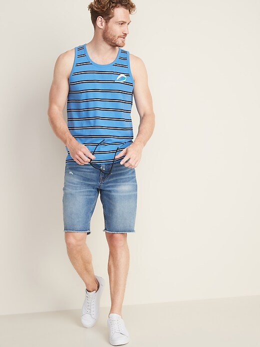 Image number 3 showing, Soft-Washed Striped Embroidered-Graphic Tank