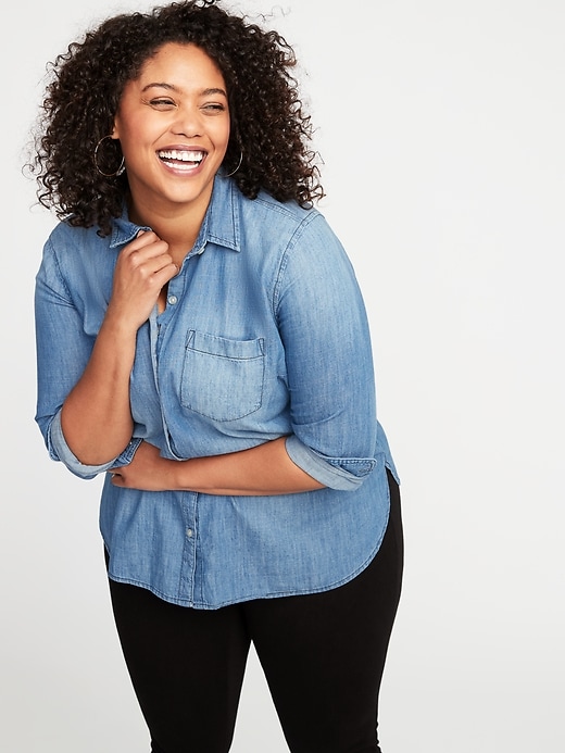 Image number 4 showing, Classic Chambray No-Peek Plus-Size Shirt