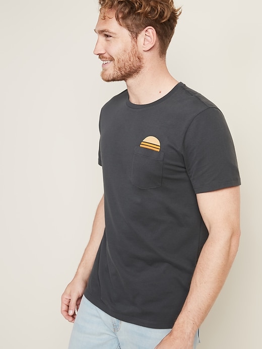 View large product image 1 of 2. Soft-Washed Embroidered-Graphic Pocket Tee