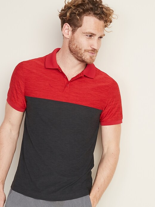 View large product image 1 of 1. Ultra-Soft Breathe ON Color-Blocked Mesh-Trim Polo