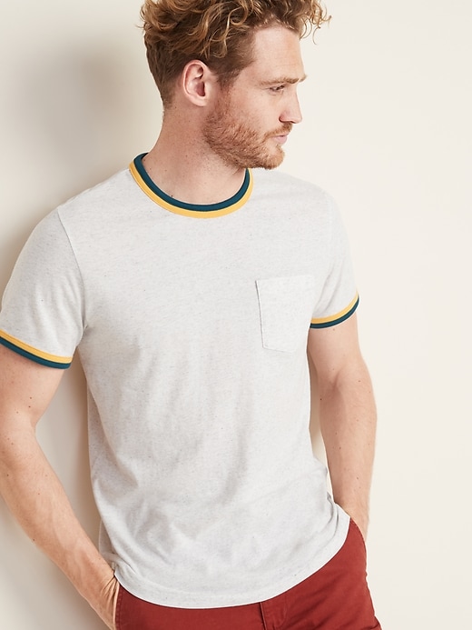 View large product image 1 of 1. Soft-Washed Double-Bound Ringer Pocket Tee