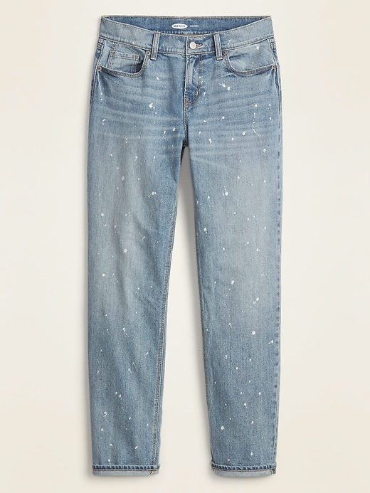 Image number 5 showing, Mid-Rise Bleach-Spot Boyfriend Straight Jeans for Women