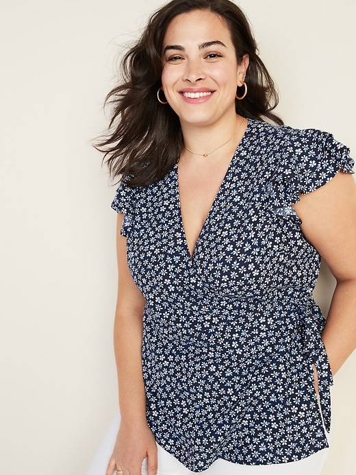 Image number 1 showing, Wrap-Front Plus-Size Floral Top
