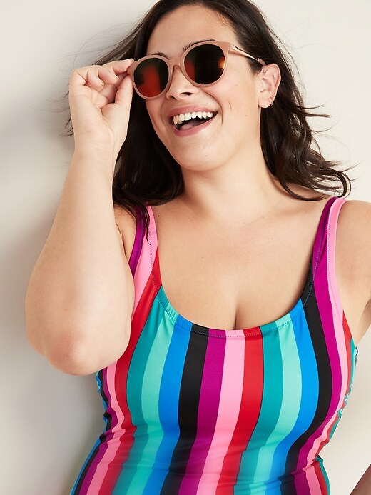 Image number 4 showing, Multi-Stripe Secret-Slim Plus-Size Swimsuit