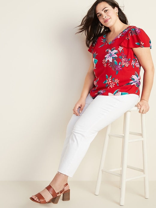 Image number 4 showing, Ruffle-Sleeve Plus-Size V-Neck Top