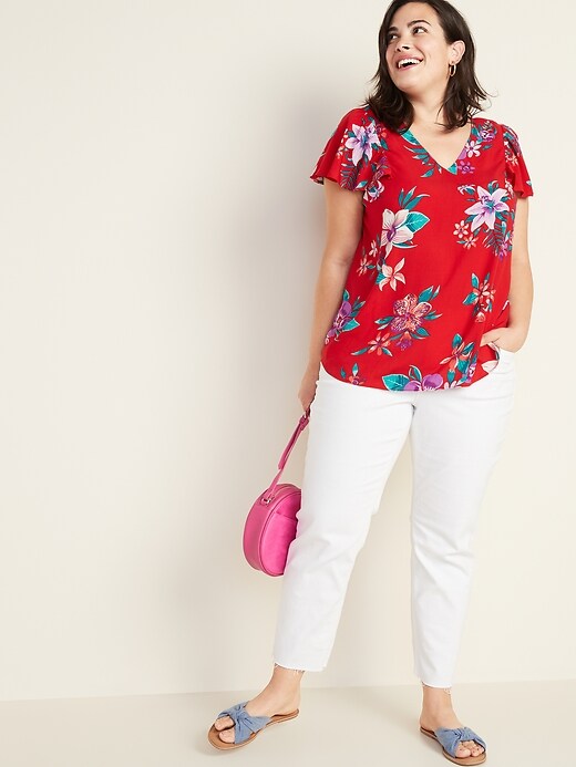 Image number 3 showing, Ruffle-Sleeve Plus-Size V-Neck Top