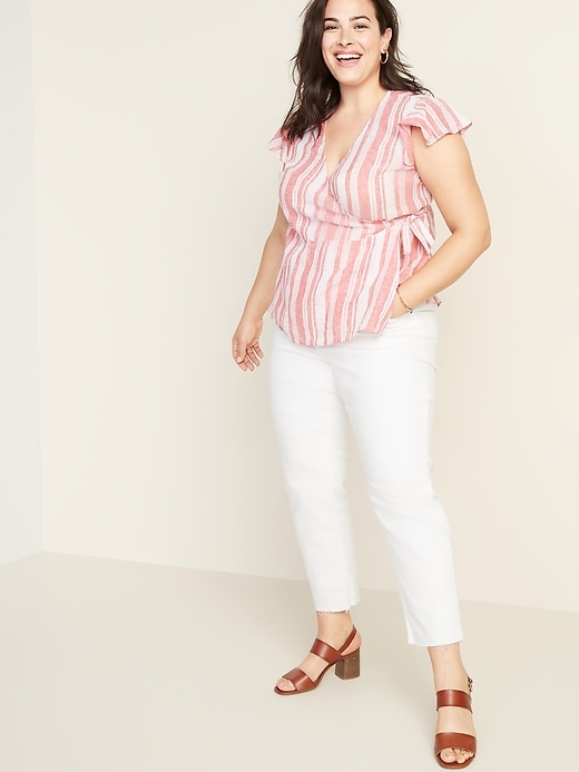 Image number 3 showing, Striped Linen-Blend Wrap-Front Plus-Size Top